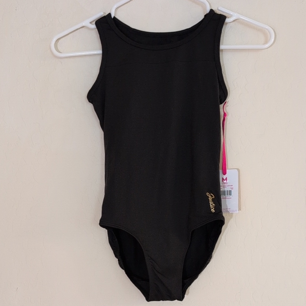 NWT Justice Leotard Black Bodysuit One Piece Ballet Gymnastics Keyhole - Size M